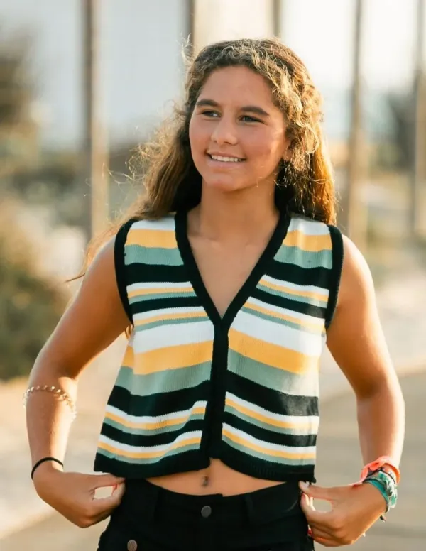 CHALECO RAYAS MOSTAZA NIÑA/TEEN