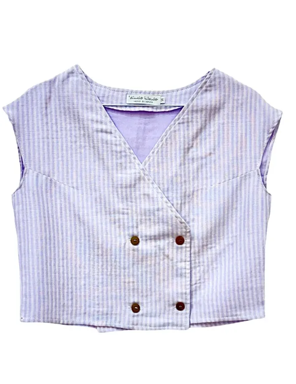CHALECO GASA RAYAS MALVA