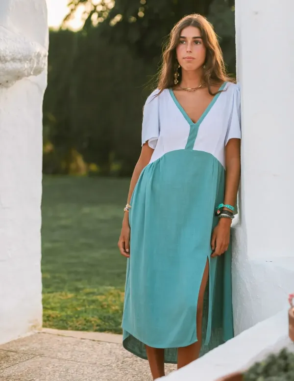 VESTIDO BICOLOR AGUA