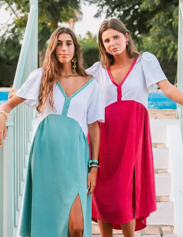 VESTIDO BICOLOR FUCSIA 2