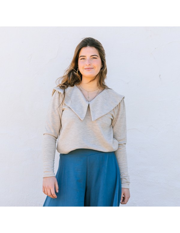 Jersey Pico Volante Beige Chica/Woman