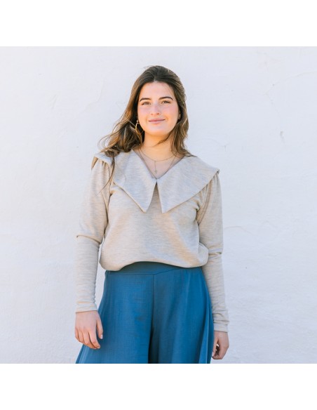 Jersey Pico Volante Beige Chica/Woman