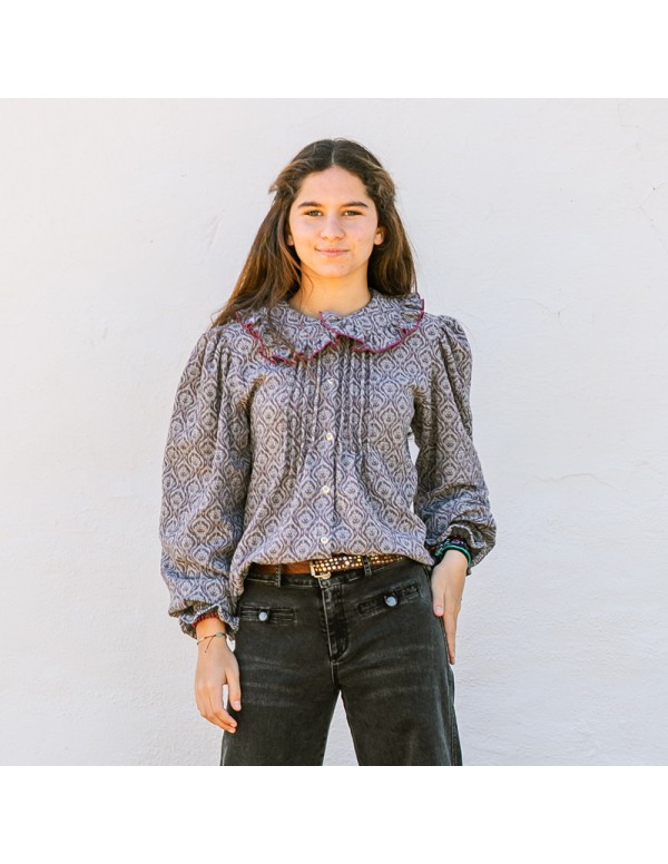 Blusa Escudos Gris/Burdeos Niña/Teen