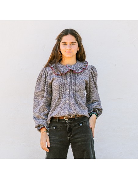 Blusa Escudos Gris/Burdeos Niña/Teen