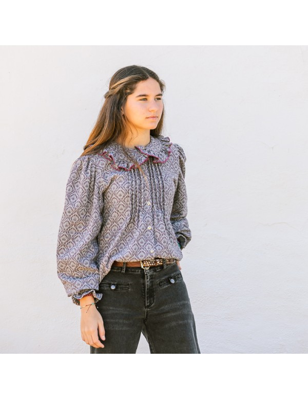 Blusa Escudos Gris/Burdeos Niña/Teen