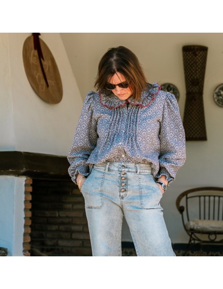 Blusa Escudos Gris/Burdeos Chica/Woman