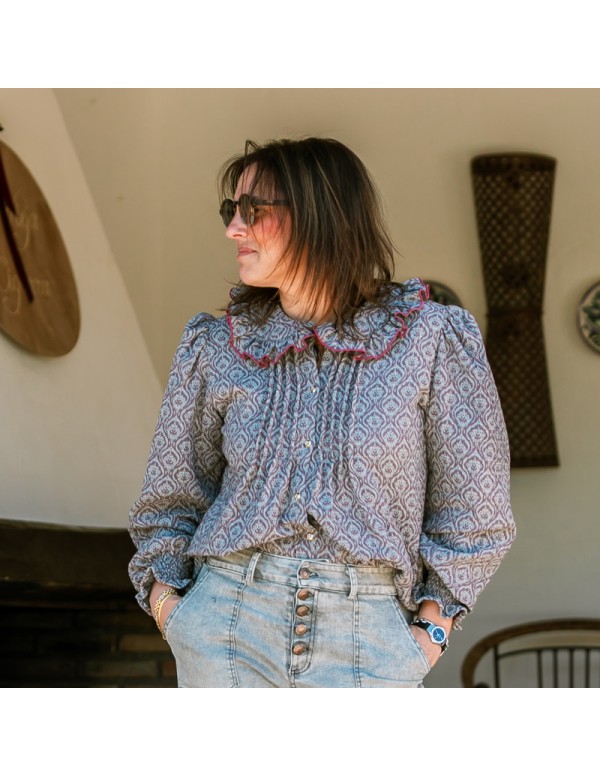 Blusa Escudos Gris/Burdeos Chica/Woman