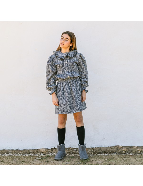 Falda Escudos Gris/Azul Niña/Teen