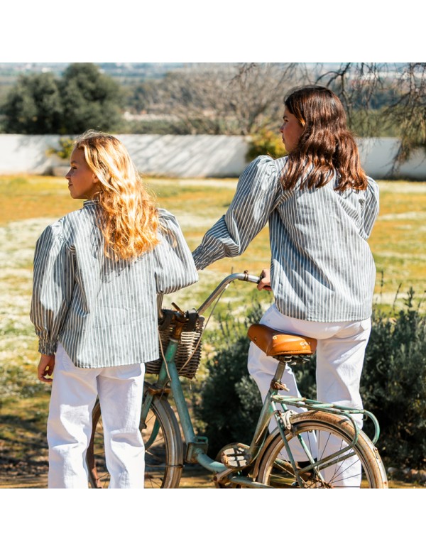 Blusa Rayas Azul Grisáceo Niña/Teen