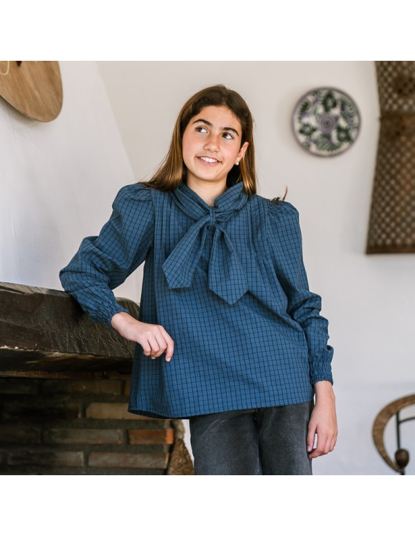 Blusa Lazo Cuadros Azul Niña/Teen