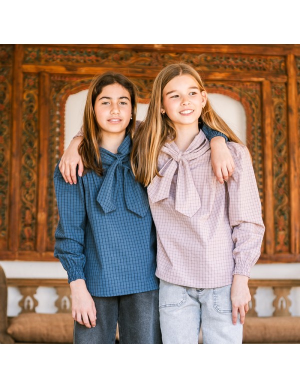 Blusa Lazo Cuadros Azul Niña/Teen