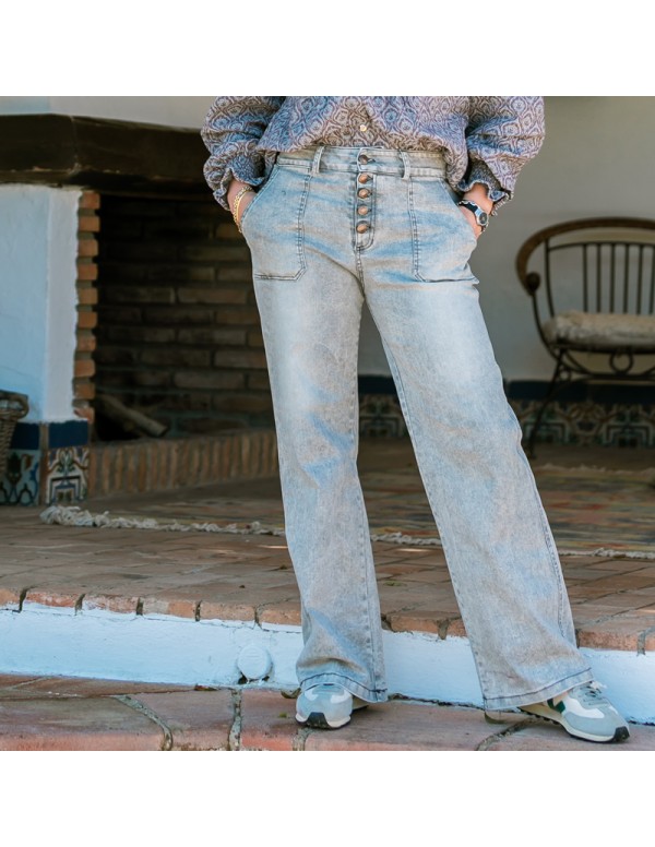 Vaquero Botones Gris Chica/Woman