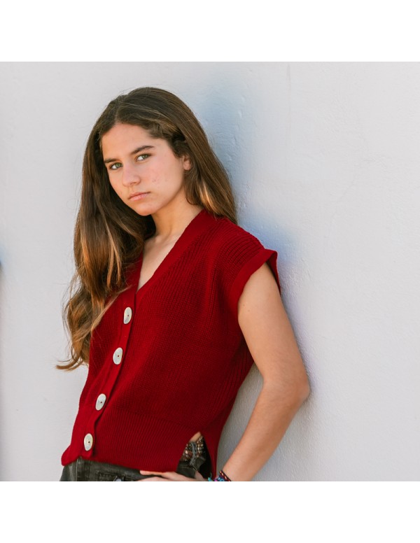 Chaleco Punto Burdeos Niña/Teen