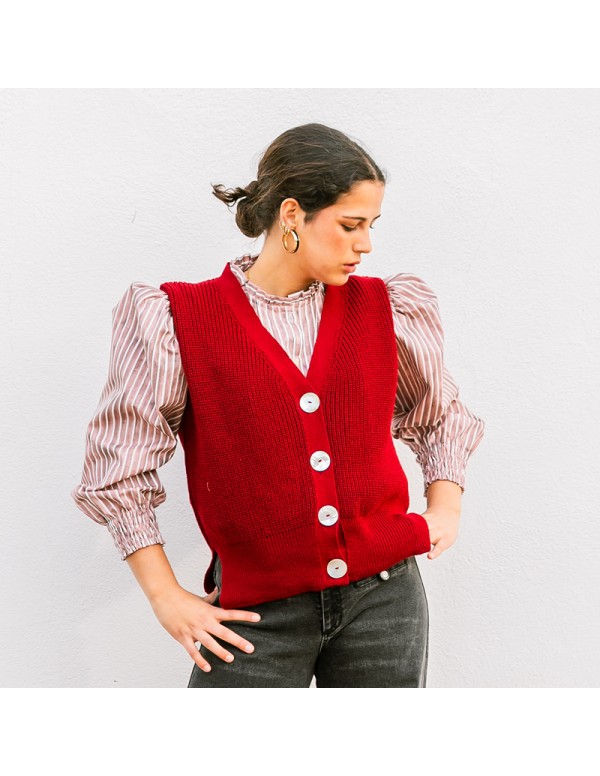 Chaleco Punto Burdeos Chica/Woman