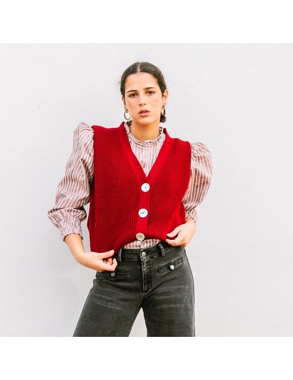 Chaleco Punto Burdeos Chica/Woman