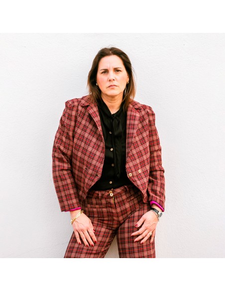 Blazer Cruzada Tartán Burdeos Chica/Woman