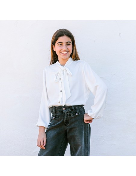 Blusa Lazo Viscosa Blanca Niña/Teen