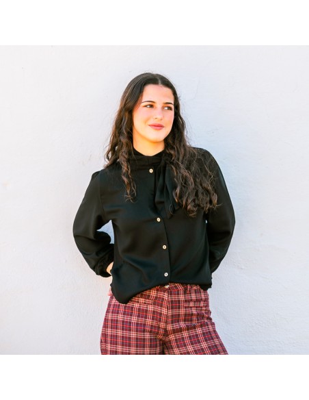 Blusa Lazo Viscosa Negra Chica/Woman