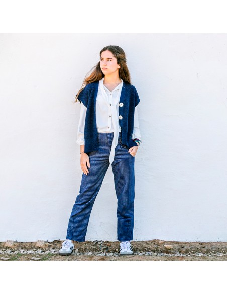 Pantalón Raya Diplomática Azul Chica/Woman