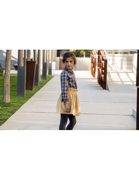 polera niña cuadros mostazas