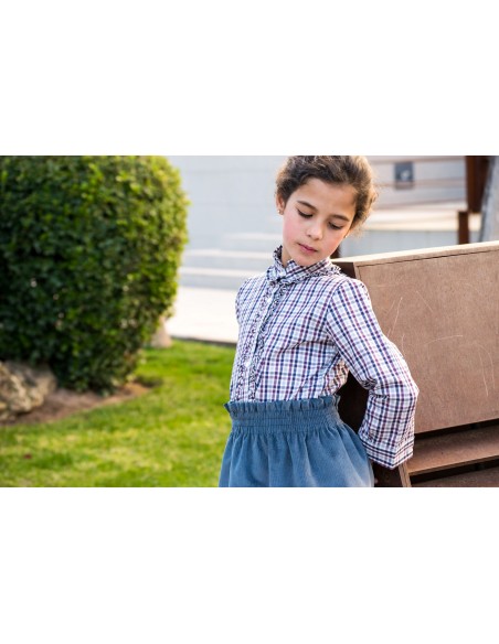 polera niña cuadros grises