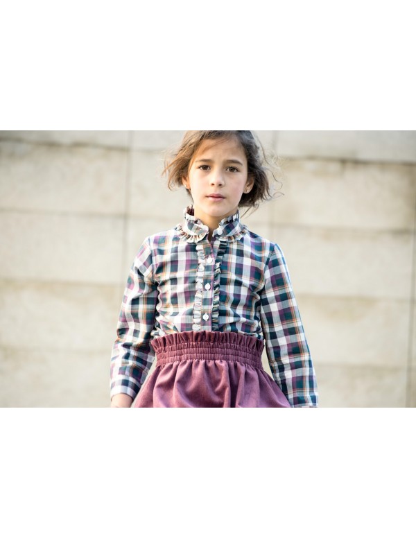 polera niña cuadros burdeos