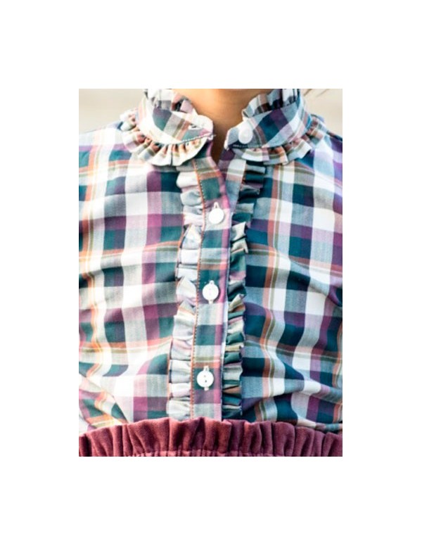 polera niña cuadros burdeos