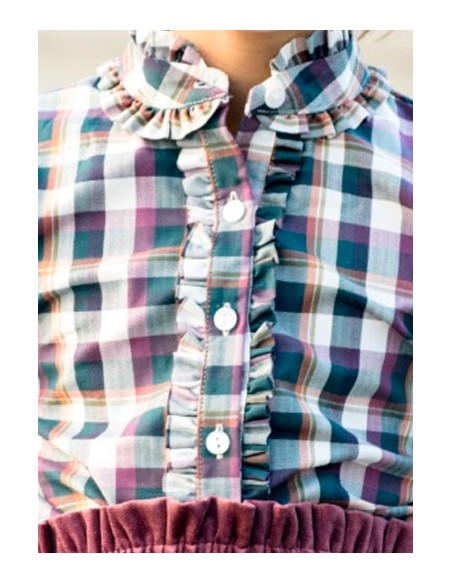 polera niña cuadros burdeos