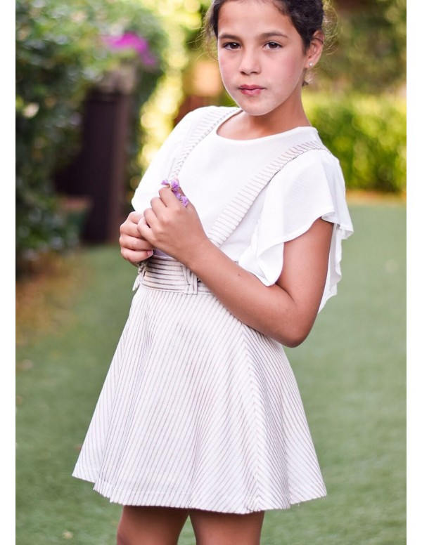 Falda tirantes purpurina arena