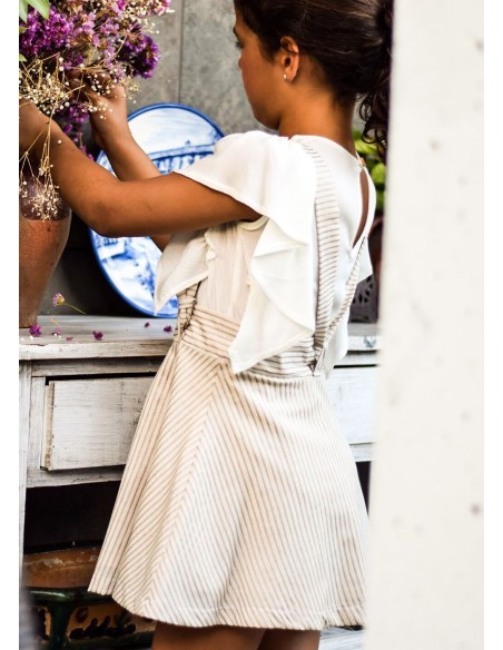 Falda tirantes purpurina arena