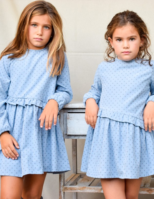 Vestido country flores azul