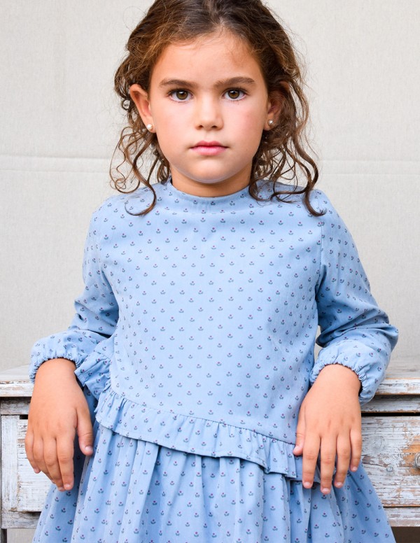 Vestido country flores azul