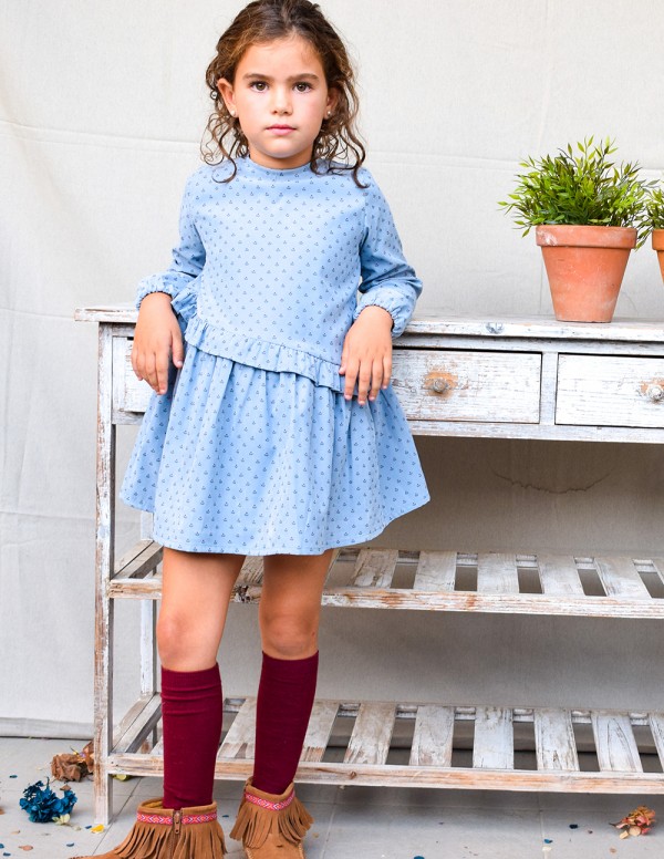 Vestido country flores azul