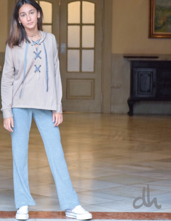 Pantalón campana liso azul 2