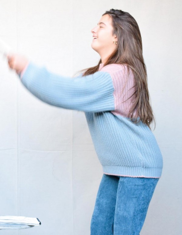 Jersey bicolor rosa/gris