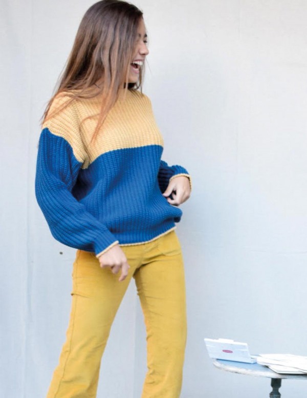 Jersey bicolor azul/camel