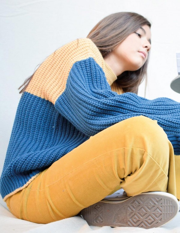 Jersey bicolor azul/camel 2