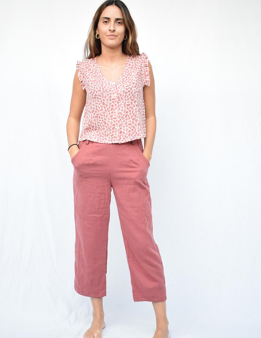 Pantalón doble gasa teja