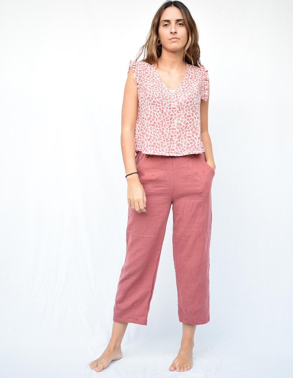 Pantalón doble gasa teja