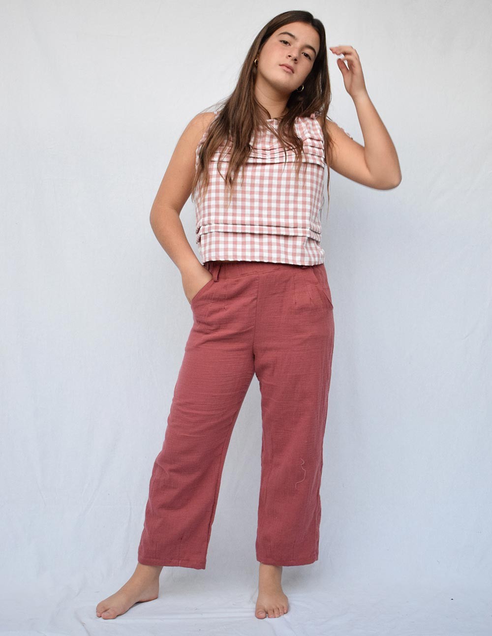 Pantalón doble gasa teja