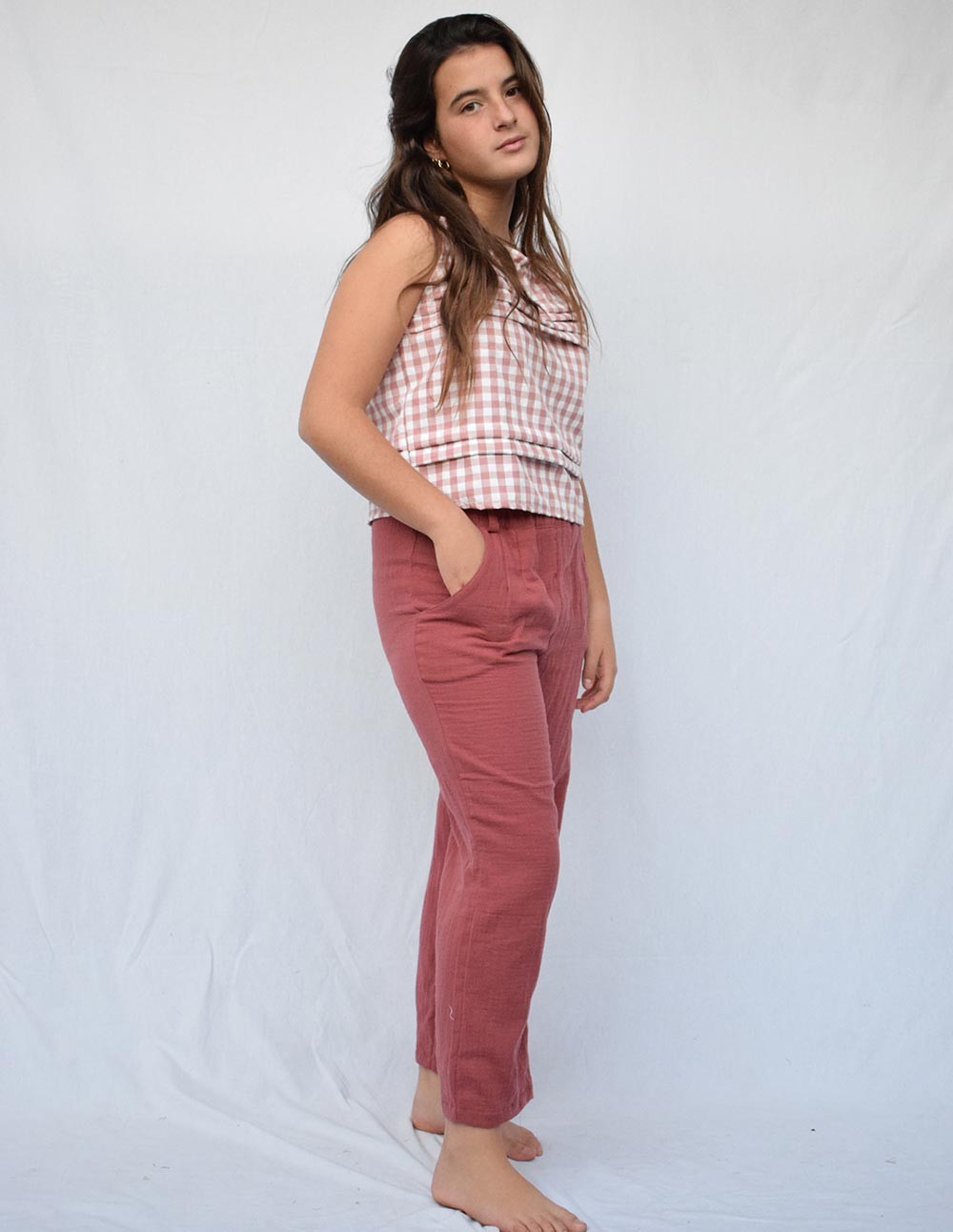 Pantalón doble gasa teja