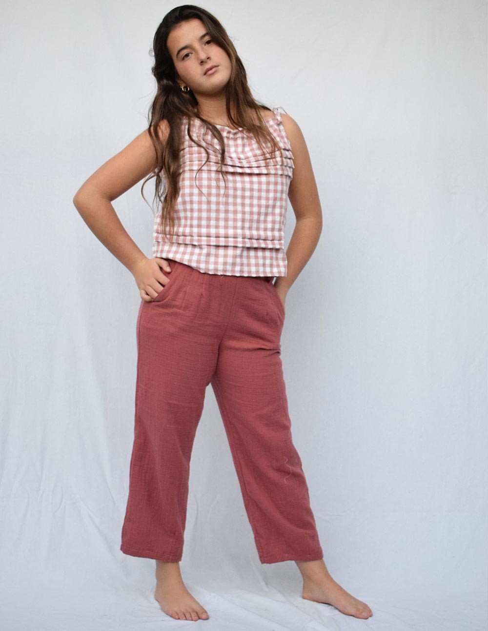 Pantalón doble gasa teja