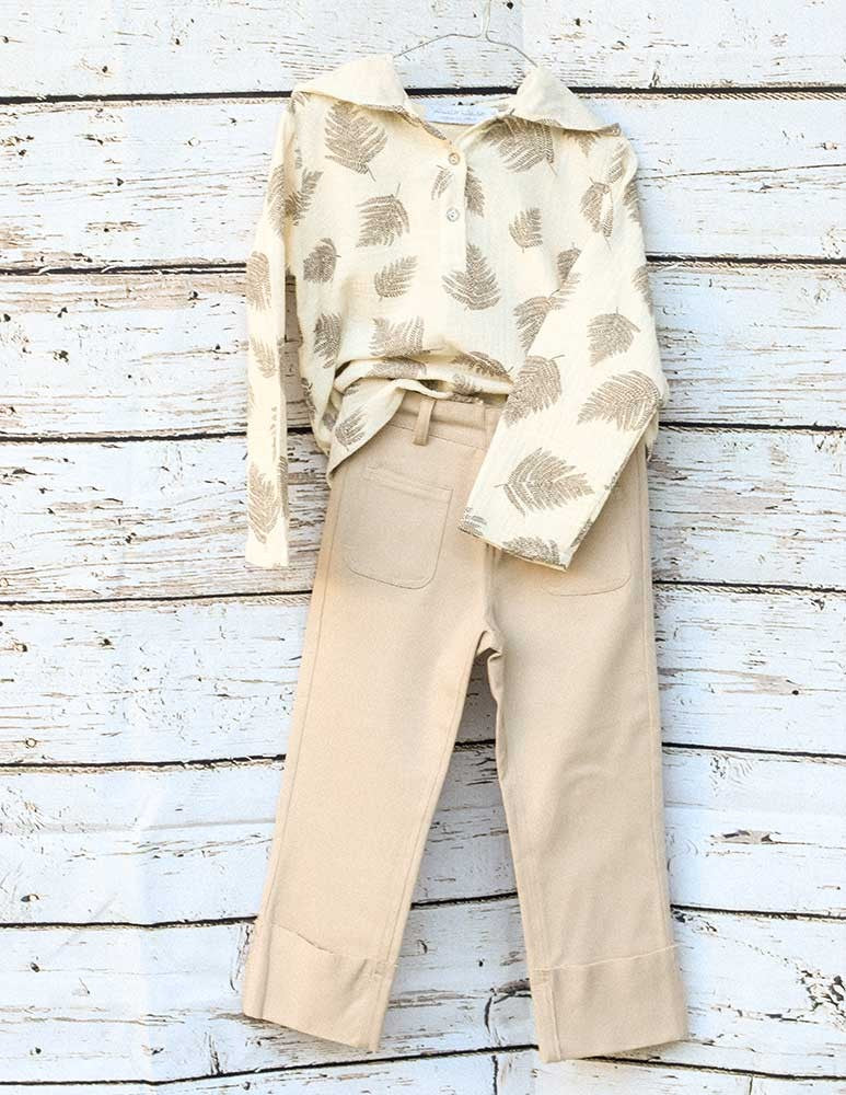 Pantalon vuelta beige sarga lycra