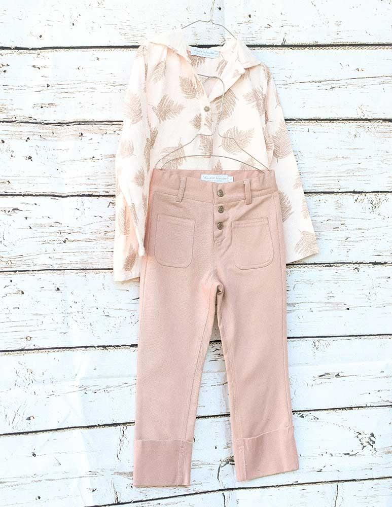 Pantalon vuelta rosa sarga lycra