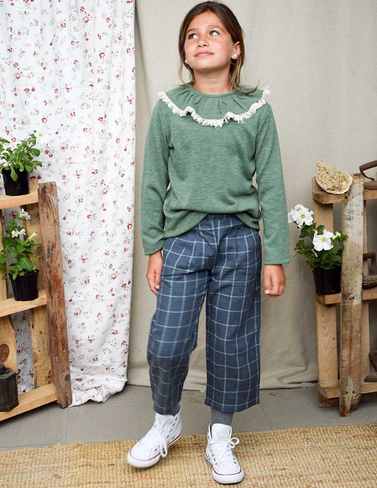 Pantalón cullote cuadros azul/verde indiana