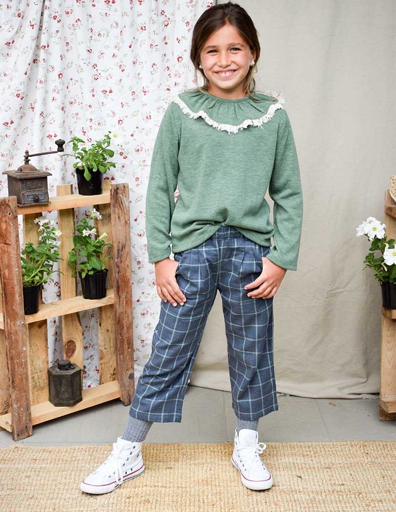 Pantalón cullote cuadros azul/verde indiana