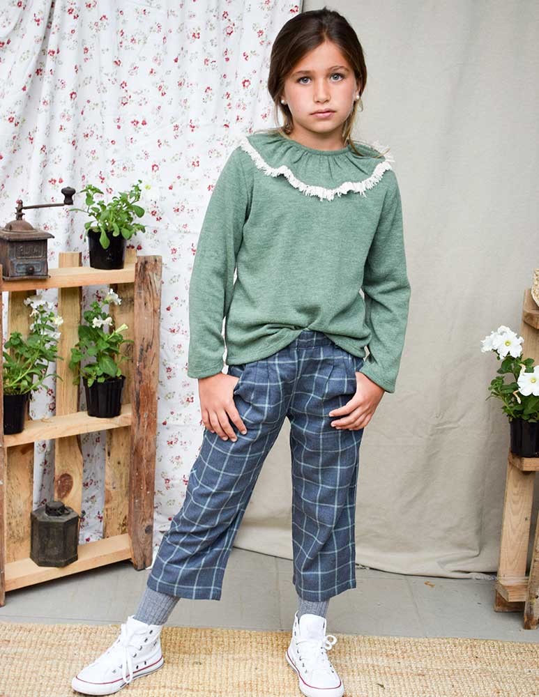 Pantalón cullote cuadros azul/verde indiana