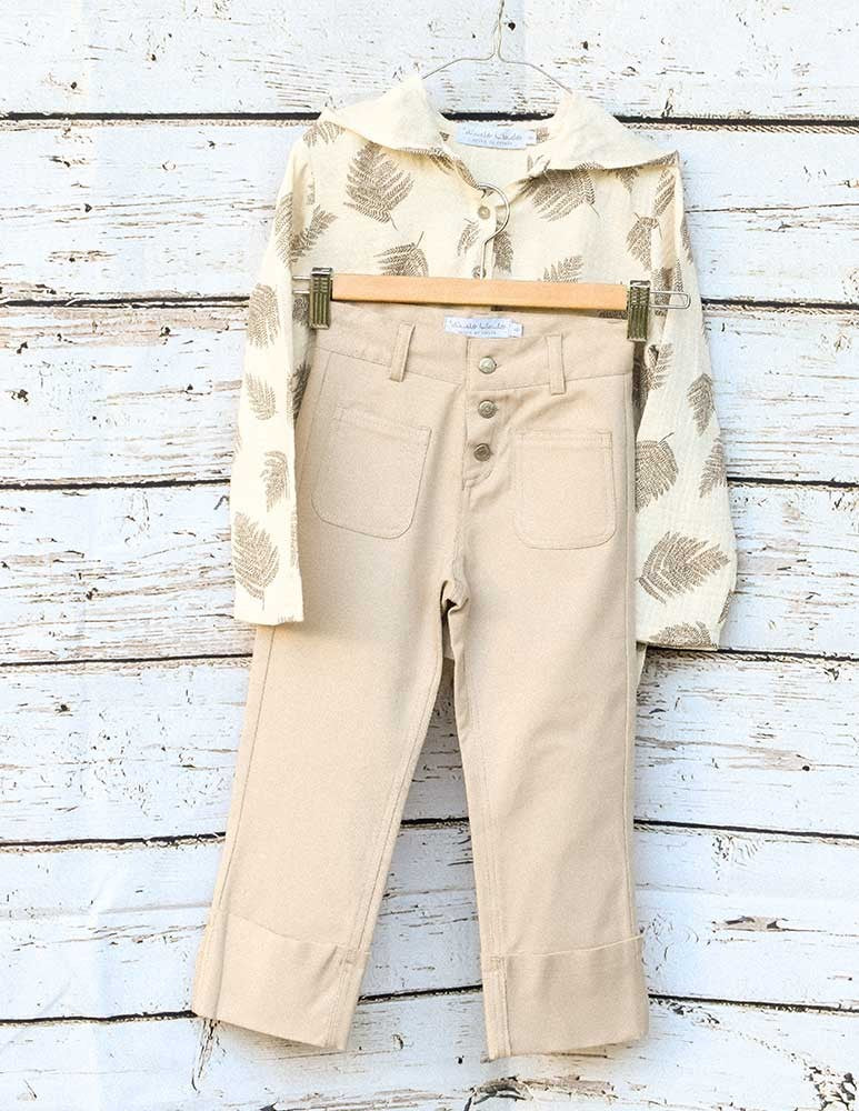 Pantalon teen  vuelta beigue sarga lycra
