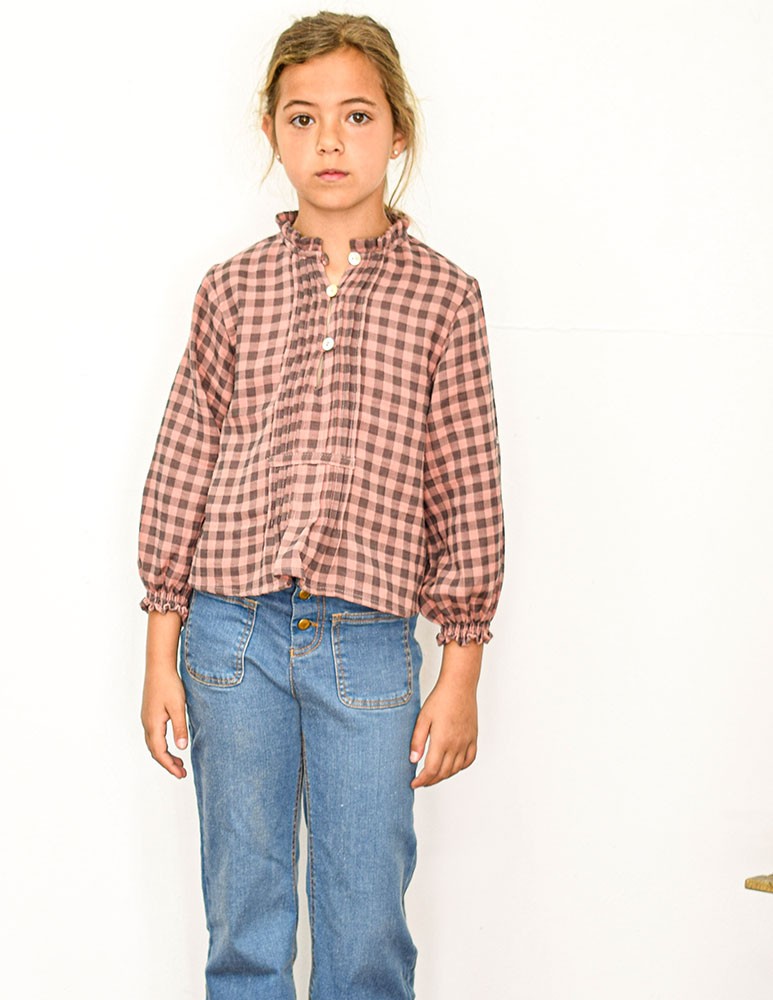 Blusa cuadros junior rosa