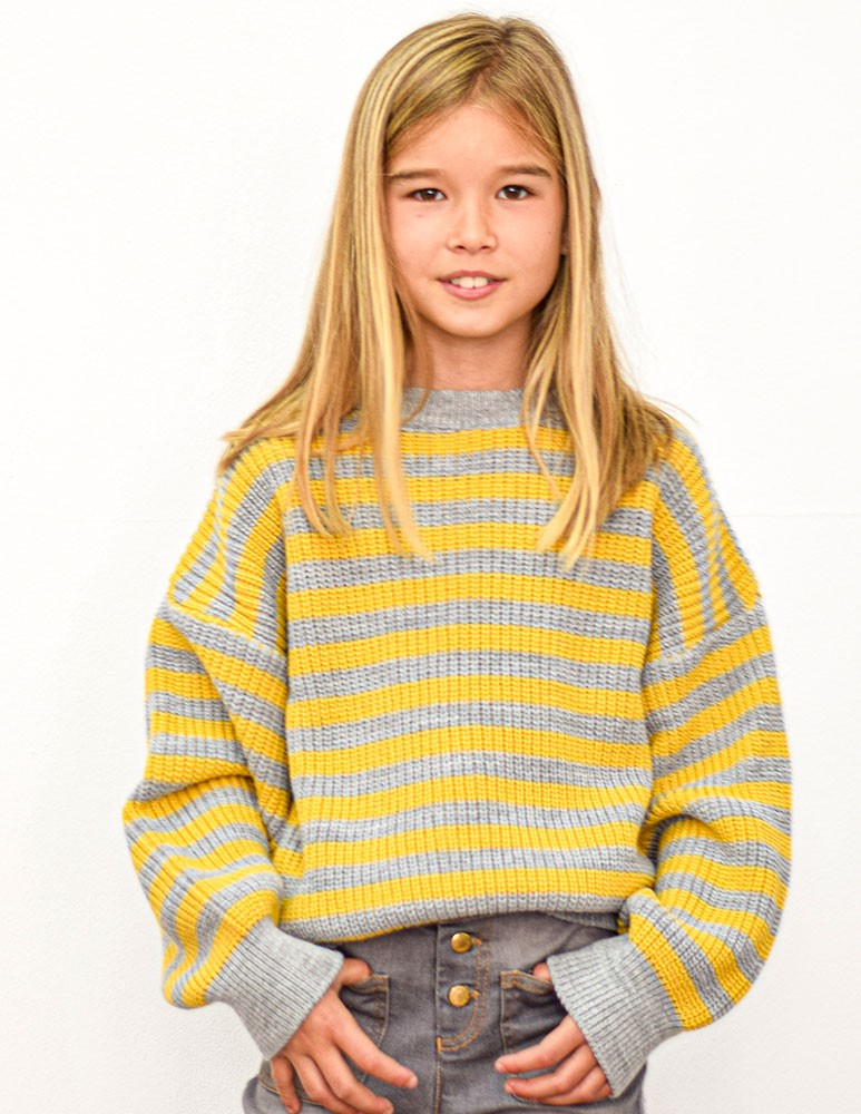 Pull en maille rayé junior moutarde